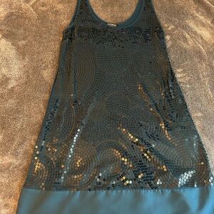 Teal Sequin Sleeveless Dress